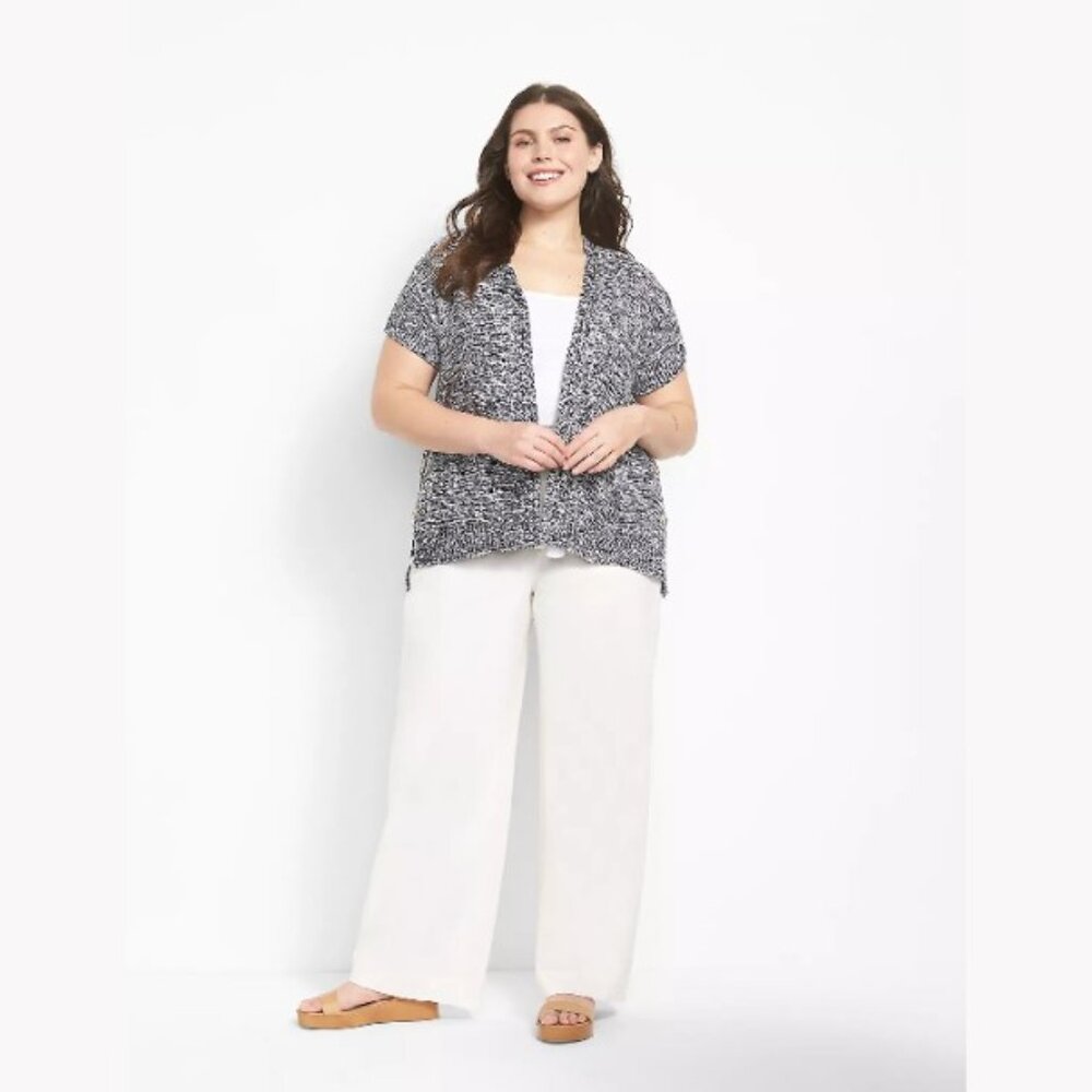LANE BRYANT womens plus size 14 white soft linen blend wide leg drawstring pants